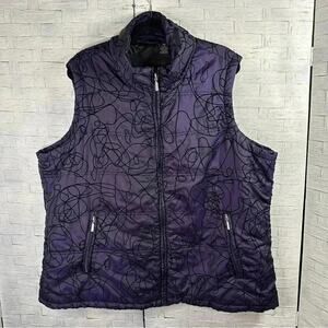 Jane Ashley, purple & black zippered vest lightweight  pockets winter plus size